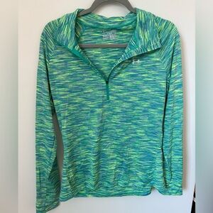 Under Armour Women's Blue and Green Quarter-Zip Top